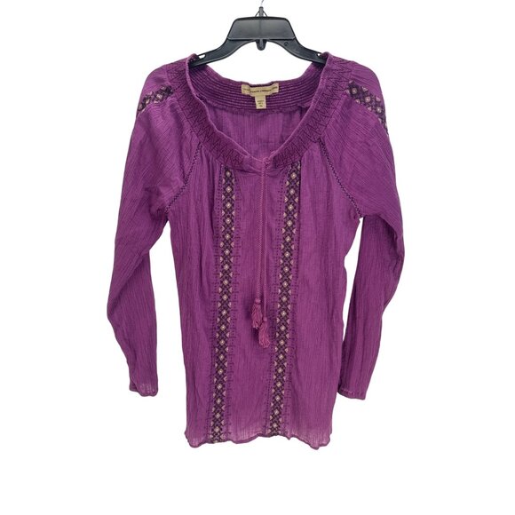 Nine West Vintage Boho Blouse Purple Embroidered XL Cotton Top - Picture 5 of 9